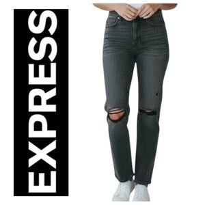 Express Faded Black Super High Waisted Ripped Slim Ankle Jeans Size 12 NWT